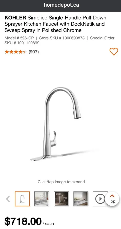 Kohler Pull-down kitchen sink faucet K-596-CP image indicator(3)