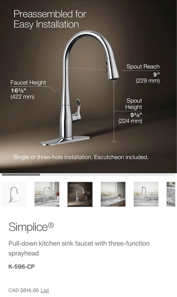 Kohler Pull-down kitchen sink faucet K-596-CP - photo 4
