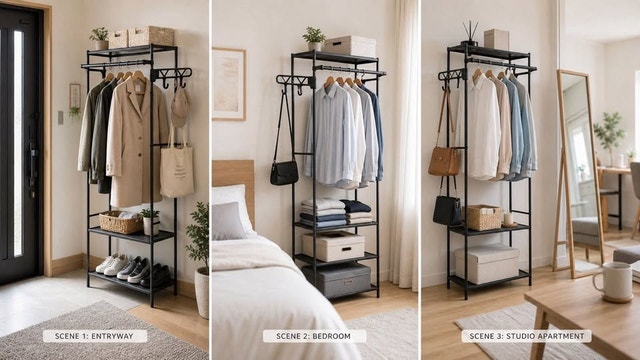 Brand New Clothes Rack with Shelves | Metal Garment Rack - photo 2