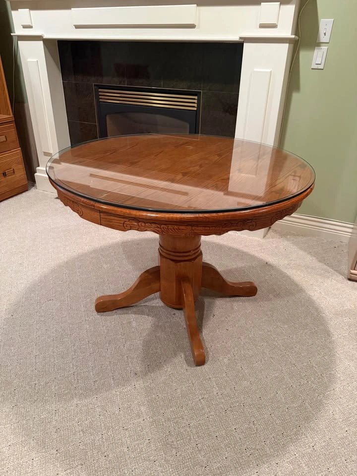 Solid Wood Extendable Pedestal Dining Table + Glass Top - photo 2