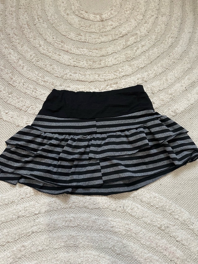 Trendy Black and Grey Striped Ruffle Miniskirt