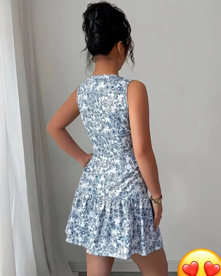 New Blue and White Floral Sleeveless Mini Dress size small - photo 2