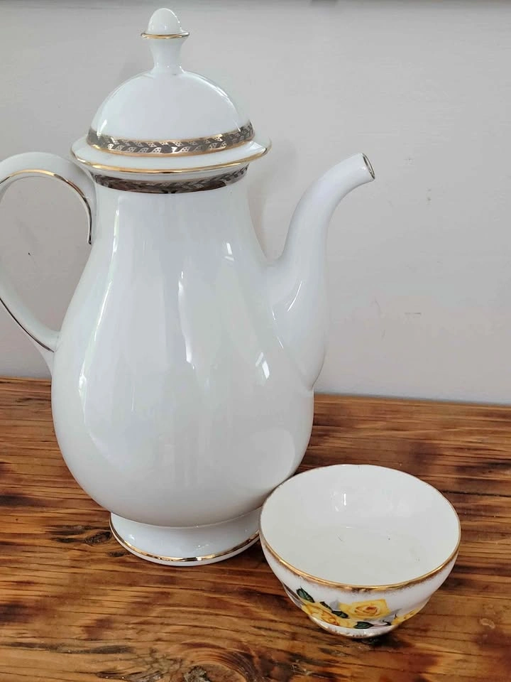 White Porcelain Teapot and Yellow Rose Sugar Bowl