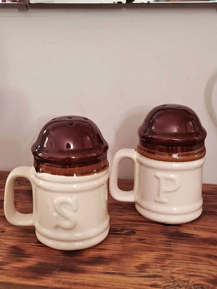 Vintage Brown Drip Glaze Ceramic Salt and Pepper Shakers
