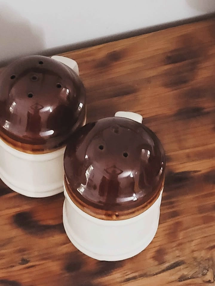 Vintage Brown Drip Glaze Ceramic Salt and Pepper Shakers - photo 2