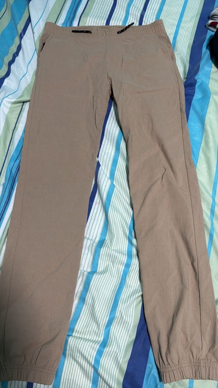 Beige unisex skinny jogger pants stretchy