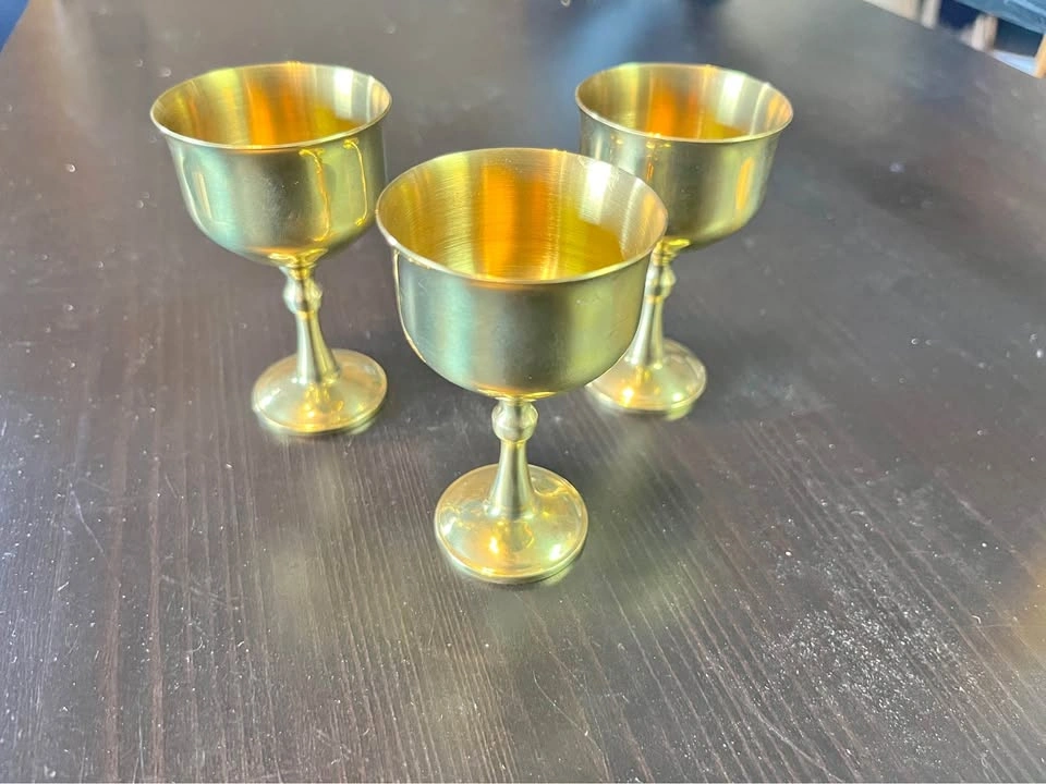 Set of 3 Vintage Brass port or liqueur Goblets from Portugal