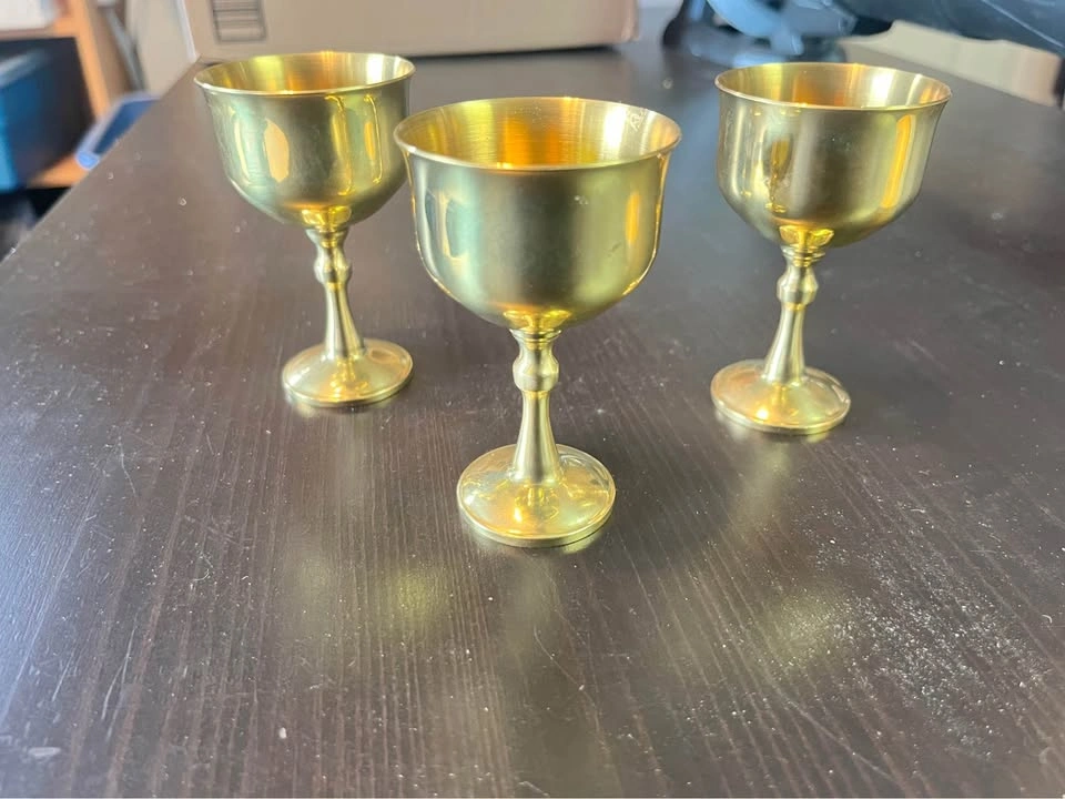 Set of 3 Vintage Brass port or liqueur Goblets from Portugal - photo 2