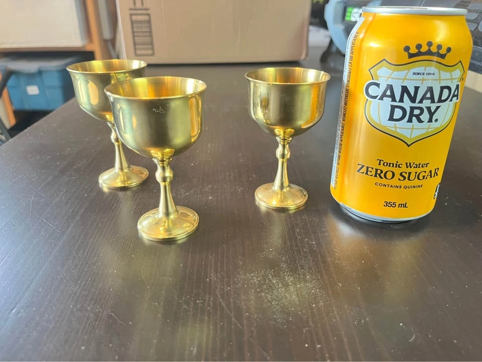 Set of 3 Vintage Brass port or liqueur Goblets from Portugal - photo 3