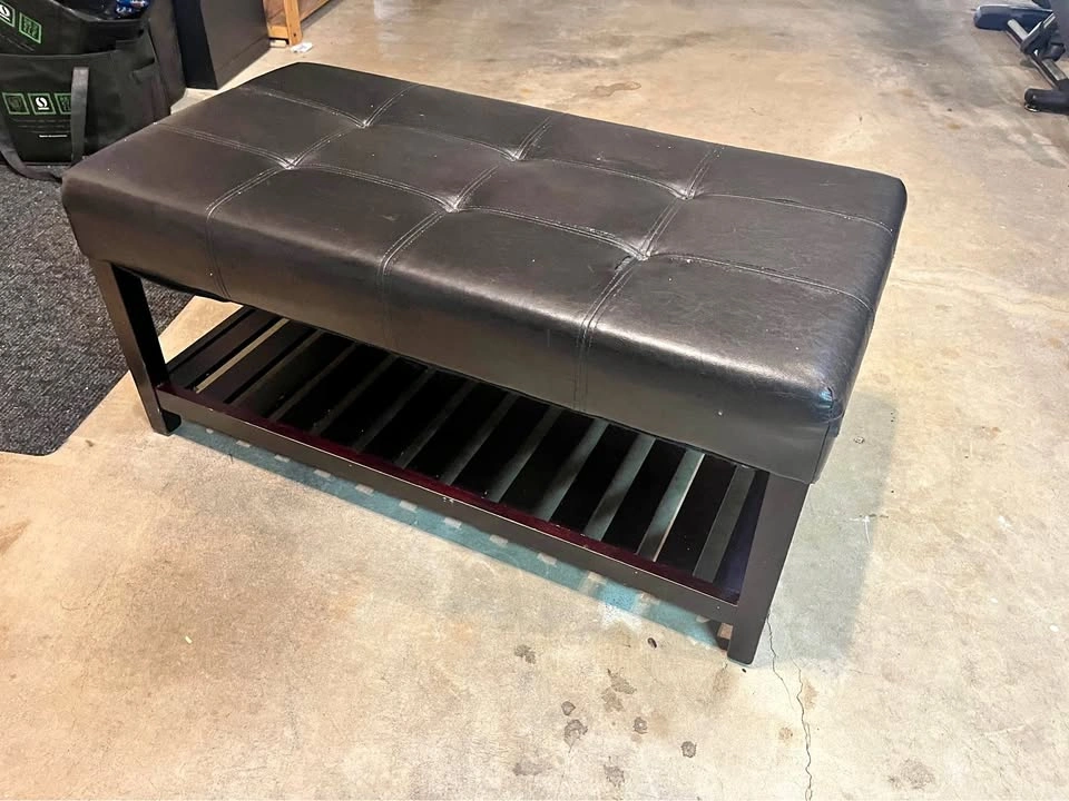 Tufted Faux Leather Entryway Bench with Storage Shelf