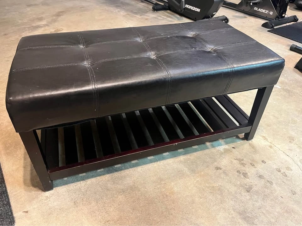 Tufted Faux Leather Entryway Bench with Storage Shelf - photo 2
