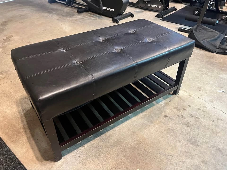Tufted Faux Leather Entryway Bench with Storage Shelf - photo 3