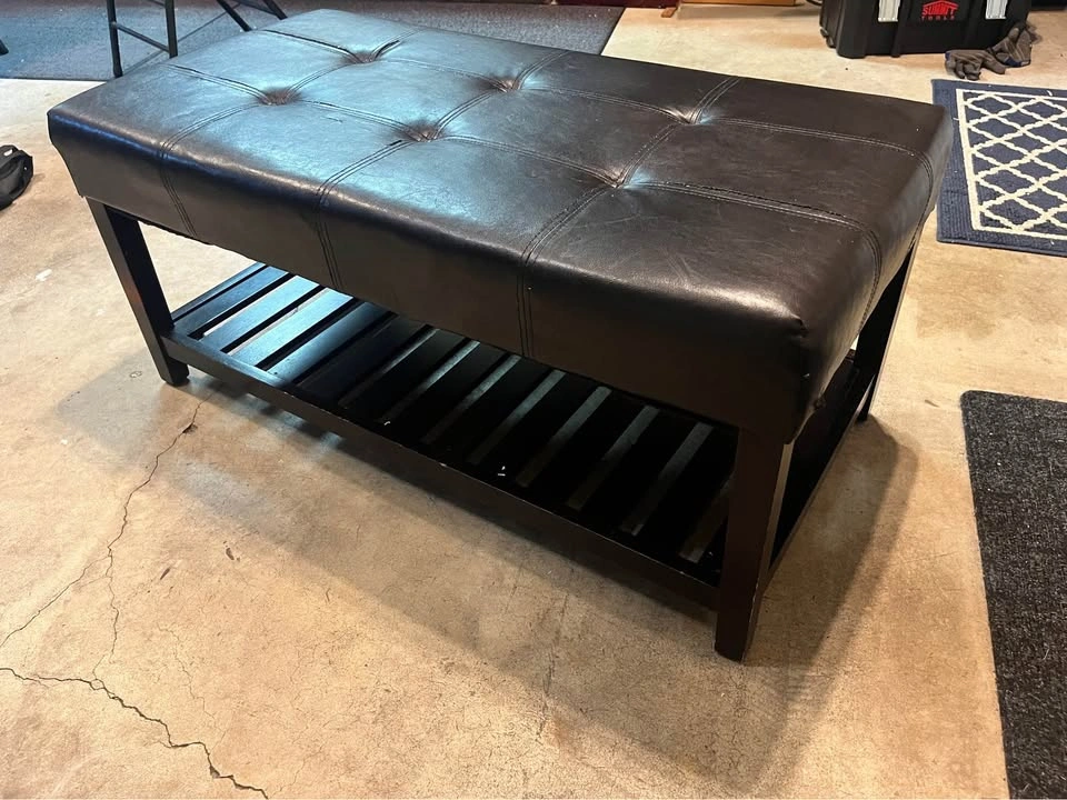 Tufted Faux Leather Entryway Bench with Storage Shelf - photo 4