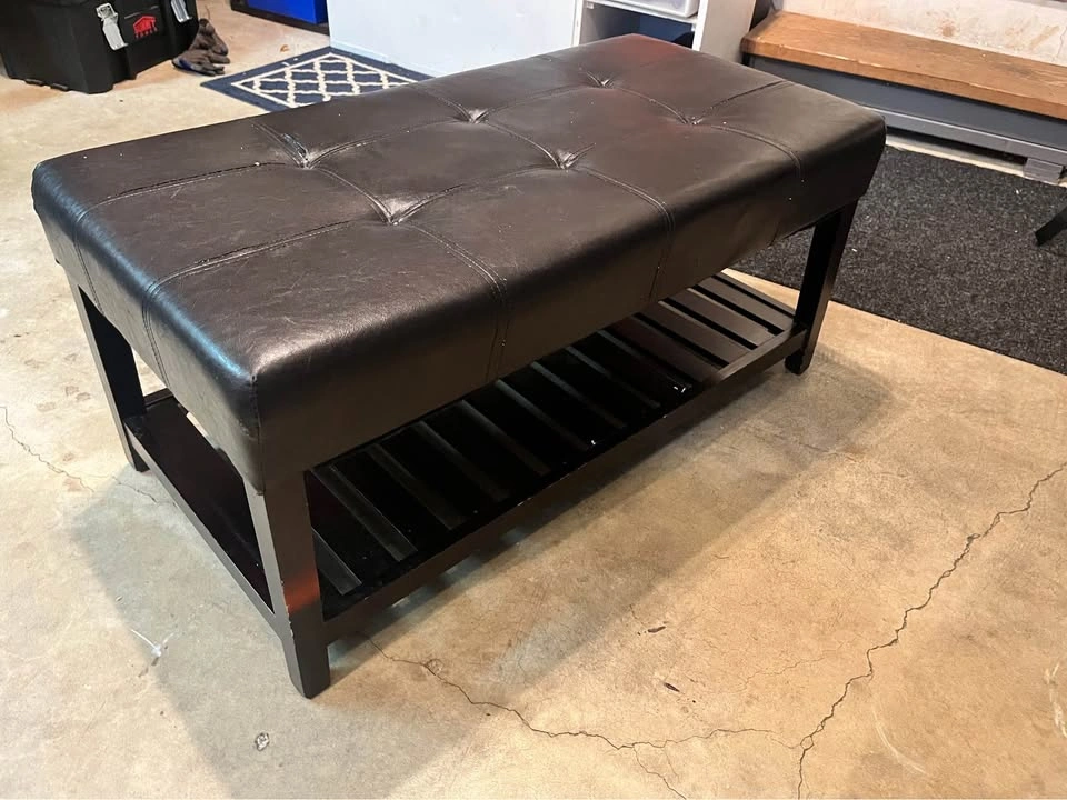 Tufted Faux Leather Entryway Bench with Storage Shelf - photo 5
