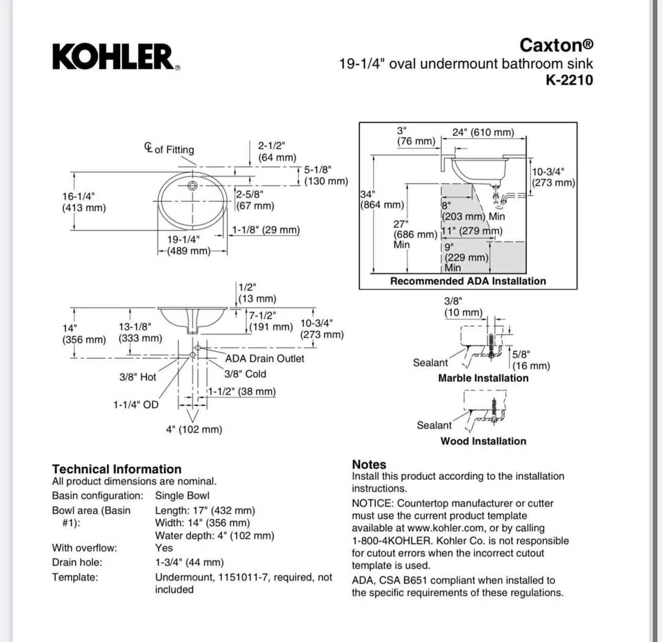 BINB Kohler Caxton® 19-1/4" oval undermount bathroom sink image indicator(3)