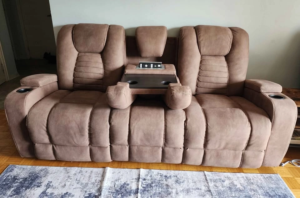 Contemporary Mocha Reclining Sofa with Storage & USB Ports