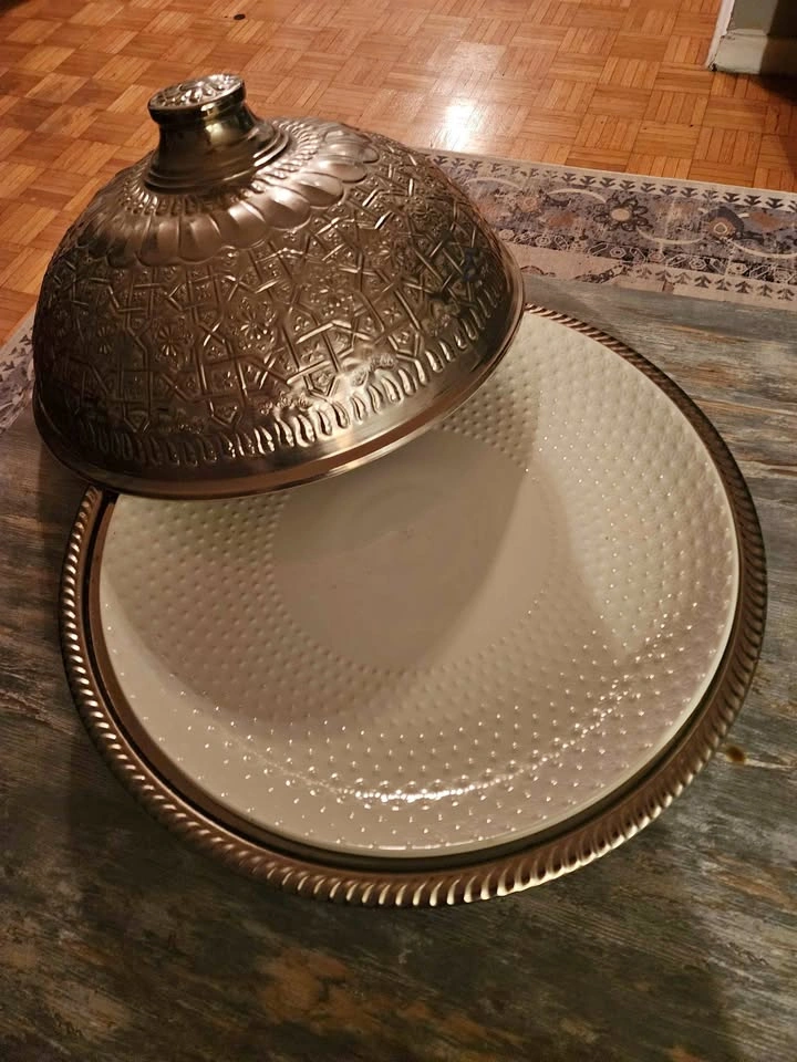 Moroccan Silver Food Dome, Serving Tray with Lid, Handcrafted Cl