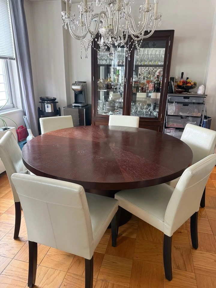 Crate & Barrel 60 inch Round Pedestal Dining Table with 6 Chairs - photo 2