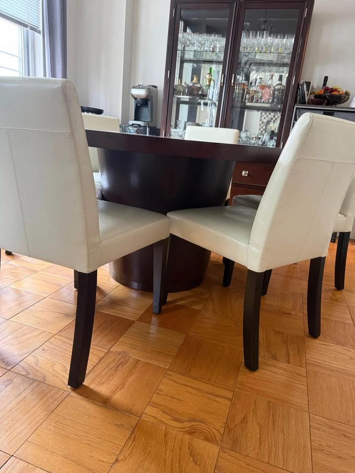 Crate & Barrel 60 inch Round Pedestal Dining Table with 6 Chairs - photo 3