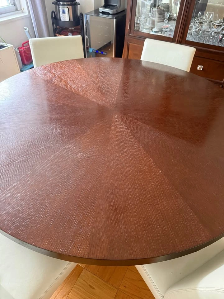 Crate & Barrel 60 inch Round Pedestal Dining Table with 6 Chairs - photo 4