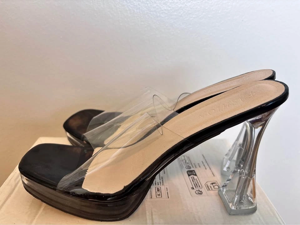 Fashion Black Clear Platform Mules