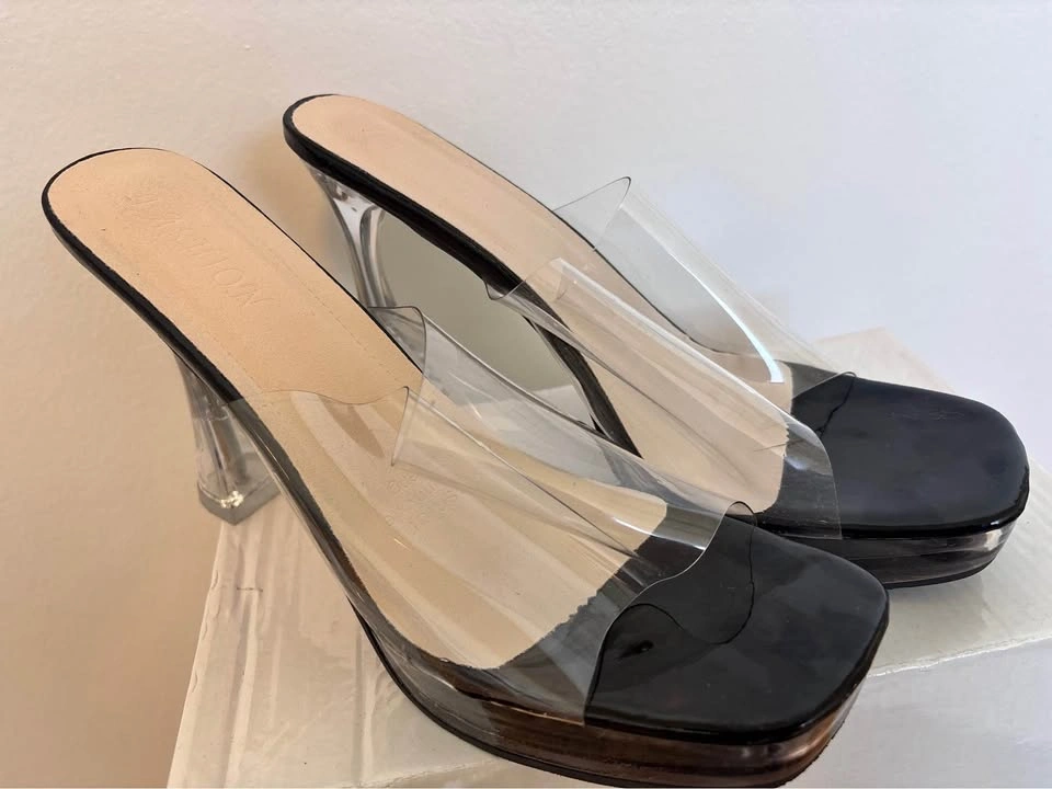 Fashion Black Clear Platform Mules - photo 2