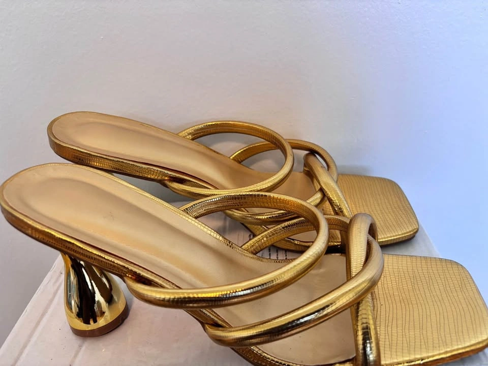 Gold Snakeskin Strappy Heels - photo 2