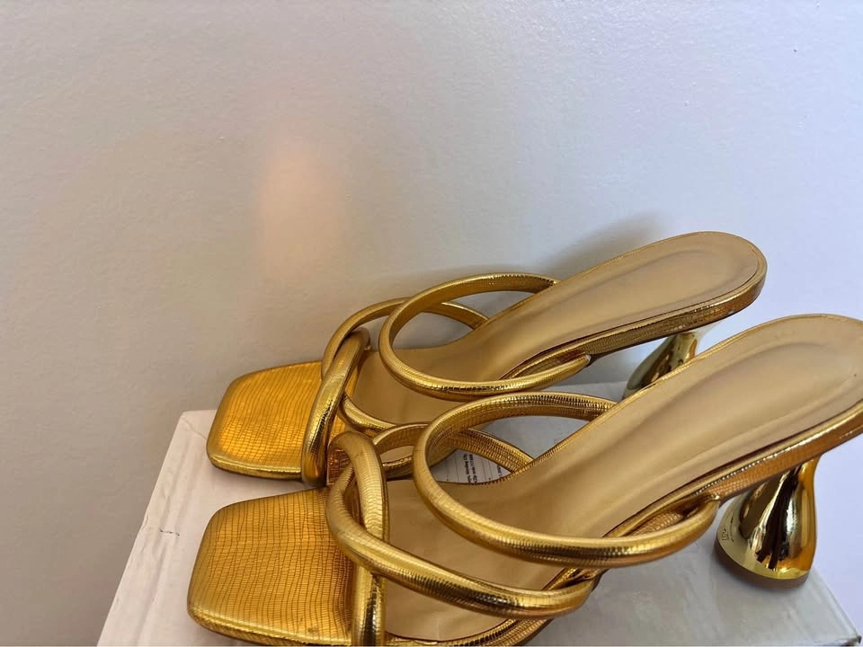 Gold Snakeskin Strappy Heels - photo 4