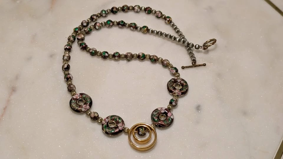 Cloisonné Enamel and Interlocking Ring Statement Necklace