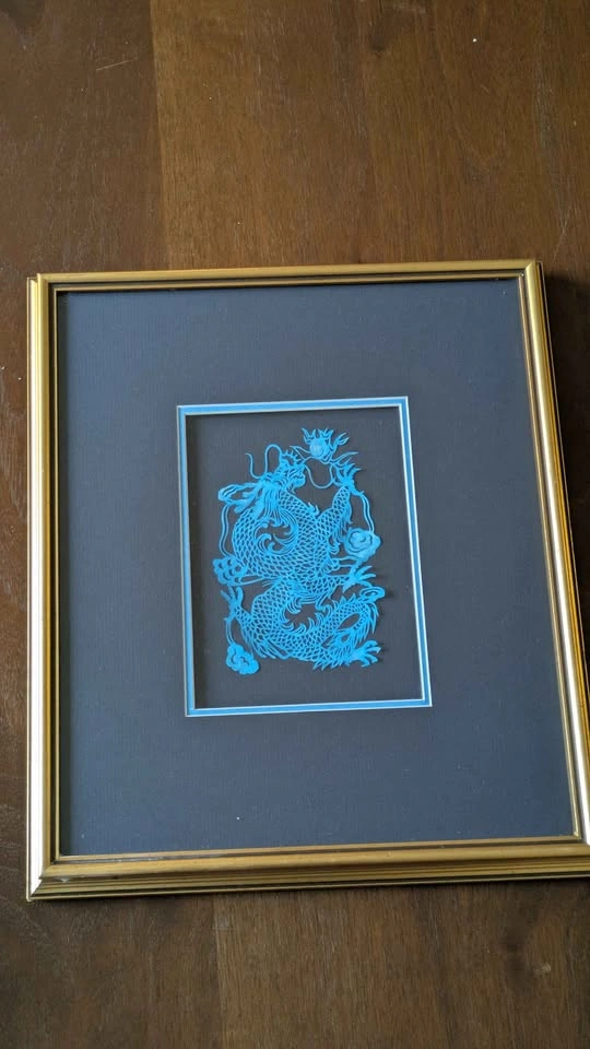 Vintage Framed Chinese Paper-Cut Dragon Art Jianzhi - photo 4
