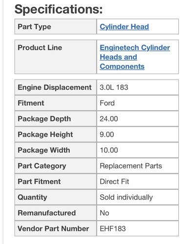Enginetech EHF183 Bare Cylinder Head for Ford, Mercury, Mazda - photo 4