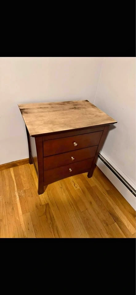 2 Dark Wood 3-Drawer Nightstand with Light Top