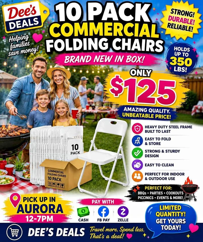10 Pack Commercial folding chairs BRAND NEW IN BOX ONLY $125