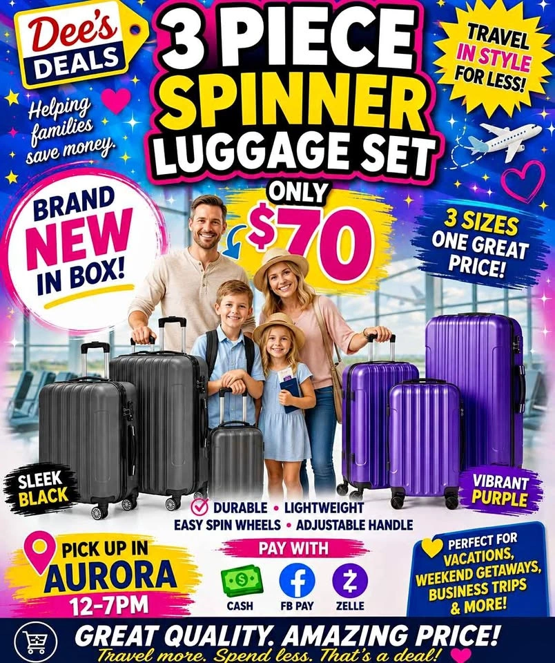 3 Piece Spinner Luggage Set BRAND NEW IN BOX ONLY $70