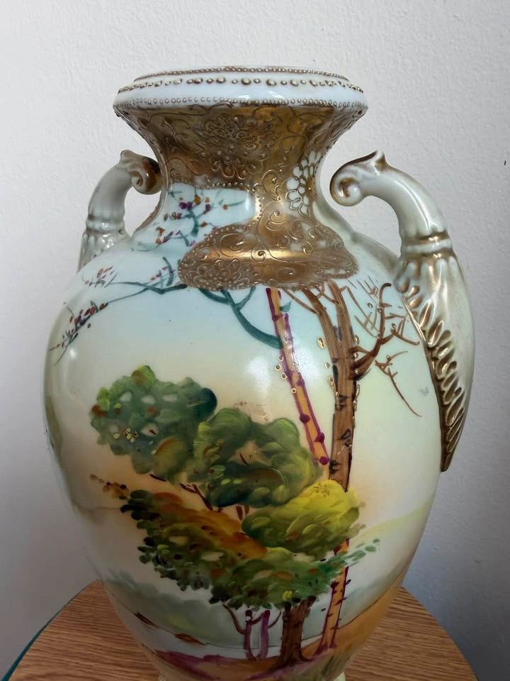 Antique Nippon Hand-Painted Porcelain Vase – Scenic Landscape - photo 3