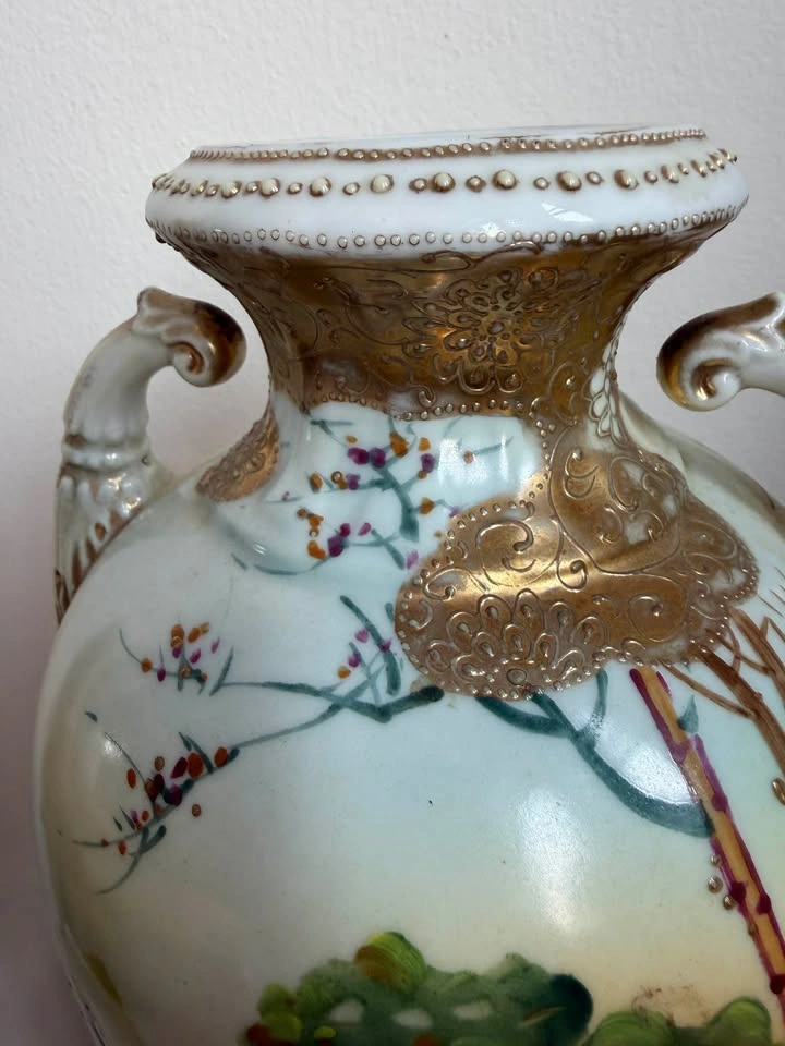 Antique Nippon Hand-Painted Porcelain Vase – Scenic Landscape - photo 4
