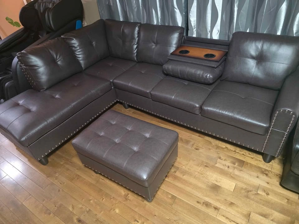 Large L-Shaped Sectional Sofa with Storage Ottoman & Cup Holders - photo 4