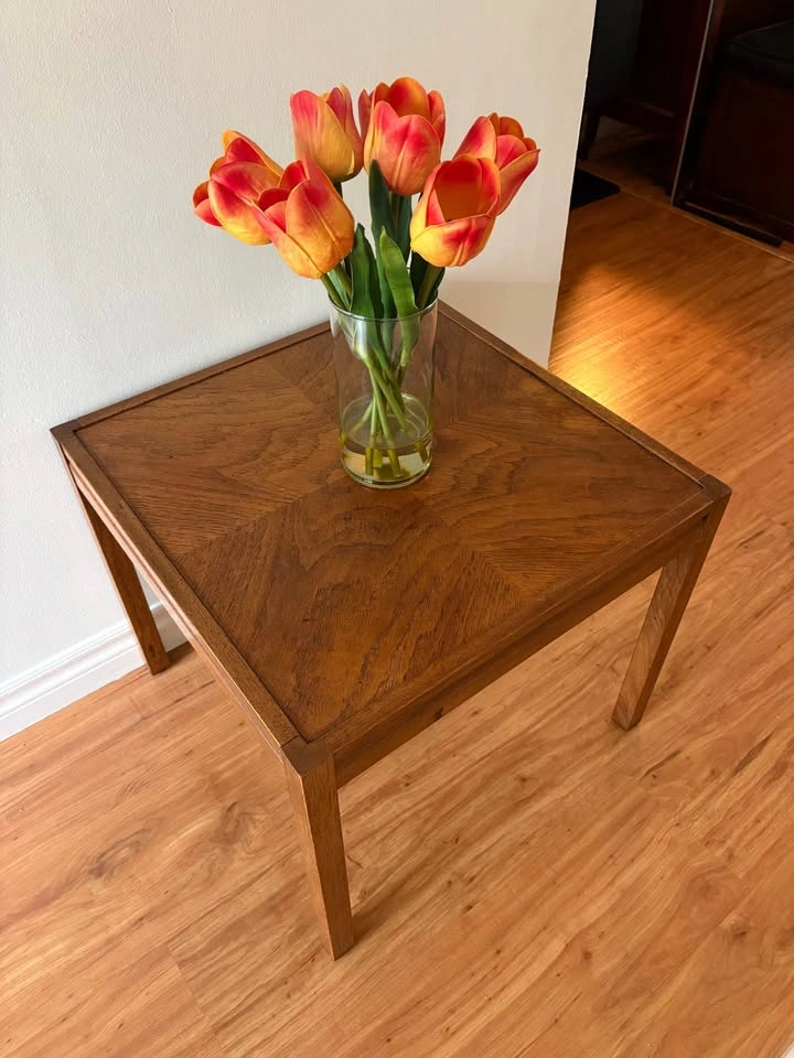 Vintage 1960’s Mid-Century Oak Parquet Square Side Table - photo 4