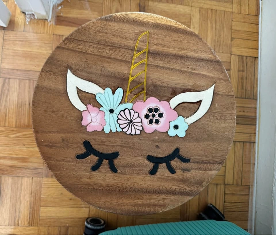 Thailand Hand-Painted Wooden Unicorn Stool