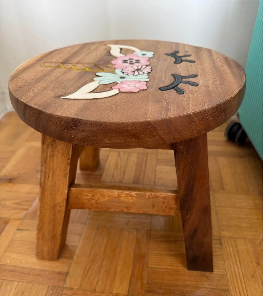 Thailand Hand-Painted Wooden Unicorn Stool - photo 2