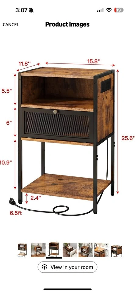 Wooden nightstand with storage and built-in outlet