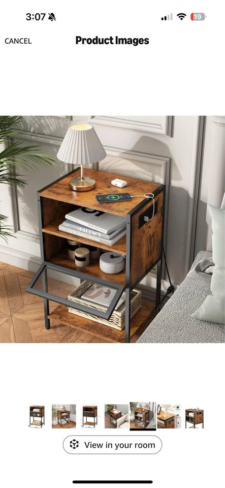 Wooden nightstand with storage and built-in outlet - photo 2