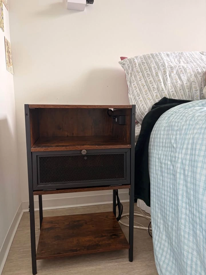 Wooden nightstand with storage and built-in outlet - photo 3