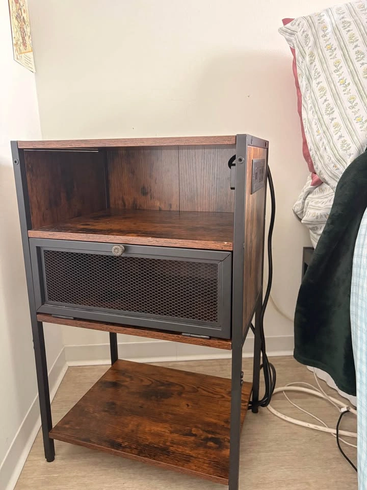 Wooden nightstand with storage and built-in outlet - photo 4