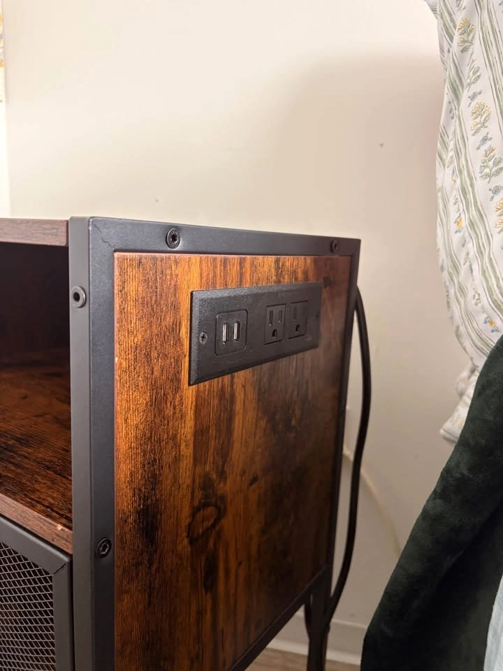Wooden nightstand with storage and built-in outlet - photo 5