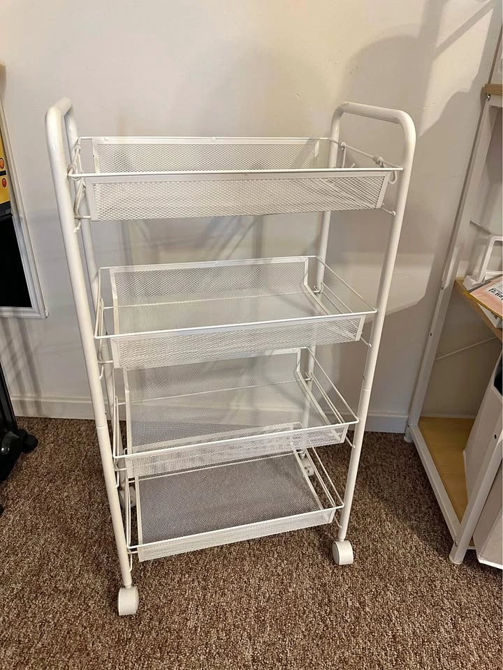 White 4-Tier Metal Rolling Utility Cart / Storage Trolley