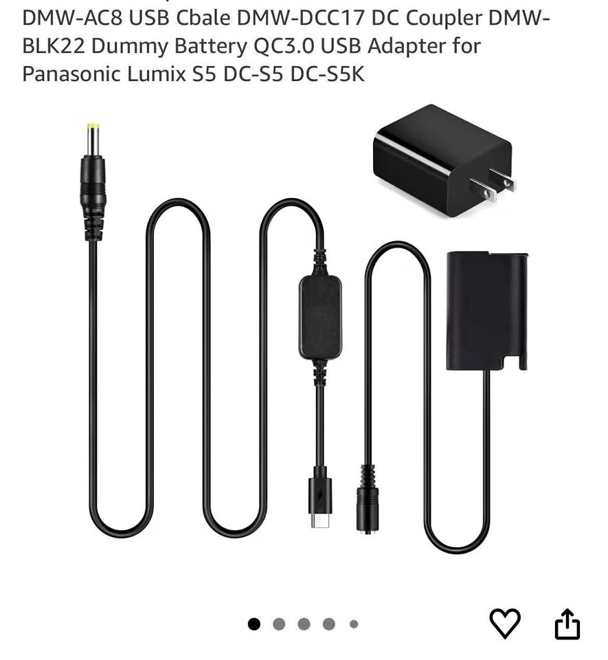 DMW-AC8 USB Cable & DMW-DCC17 Dummy Battery for Lumix S5