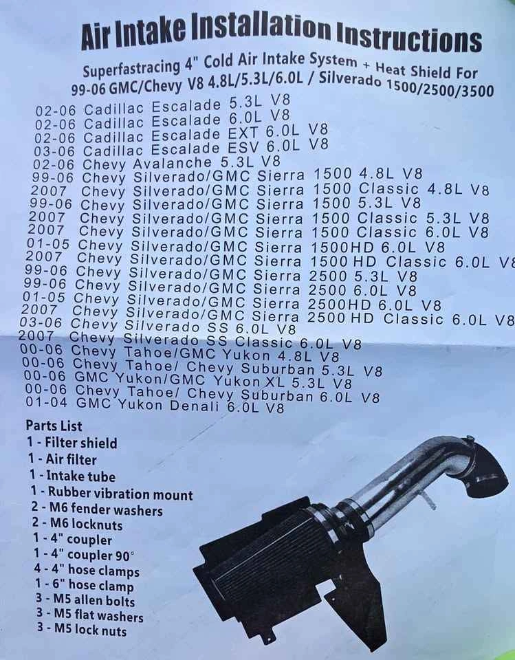 Brand New Cold Air Intake • Chevy/GMC V8 SUV/Trucks - photo 2