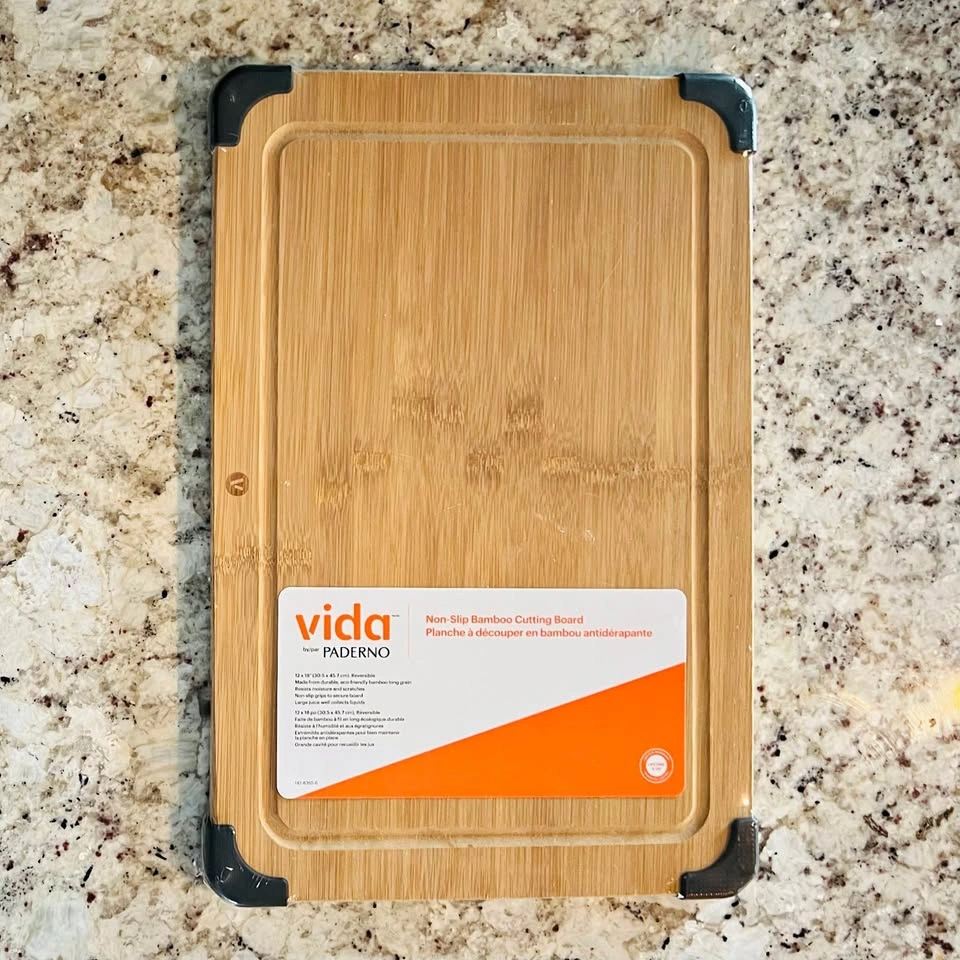 New/Sealed Vida by Paderno Bamboo Cutting Board, Non-Slip, 12” x