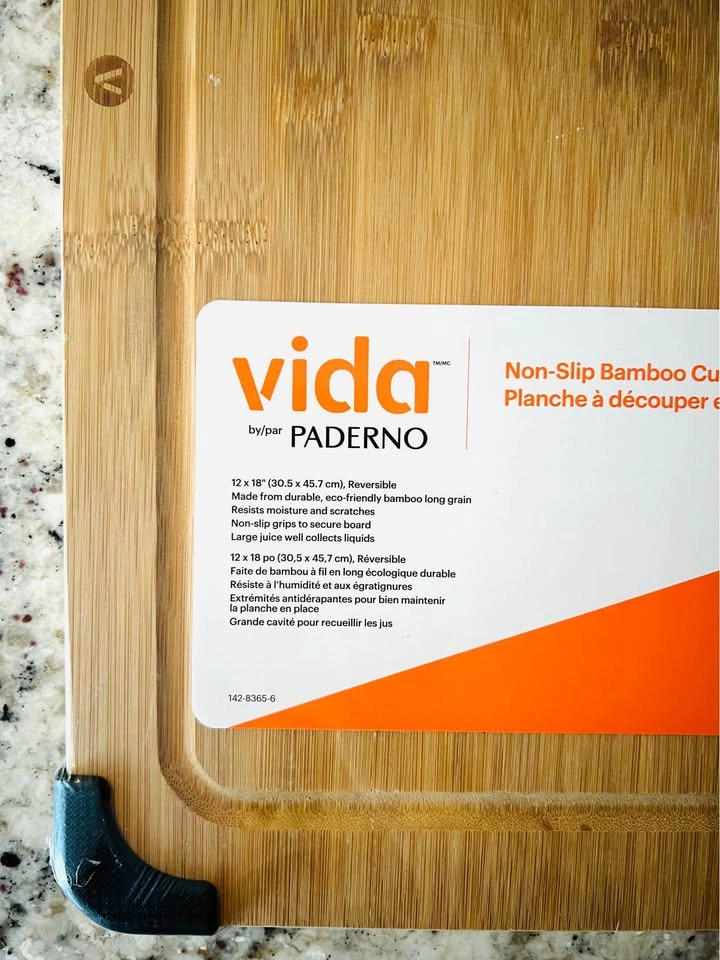 New/Sealed Vida by Paderno Bamboo Cutting Board, Non-Slip, 12” x - photo 4